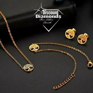 Gold Plated 4 piece set Necklace, Bracelet, and Earrings in Stainless Steel